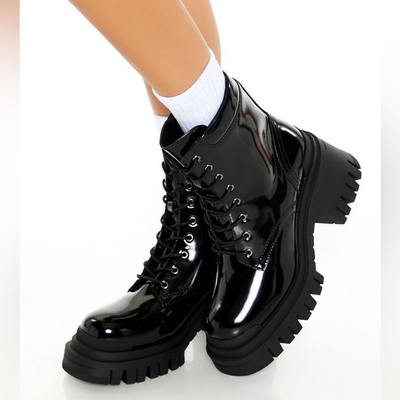 Forever 21 Shoes - Combat boots lace up patent faux leather lug sole nwot